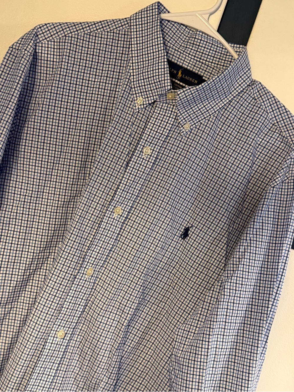 Ralph Lauren Blue & White Check Button-Down Shirt XL Mens Pony LongSleeve